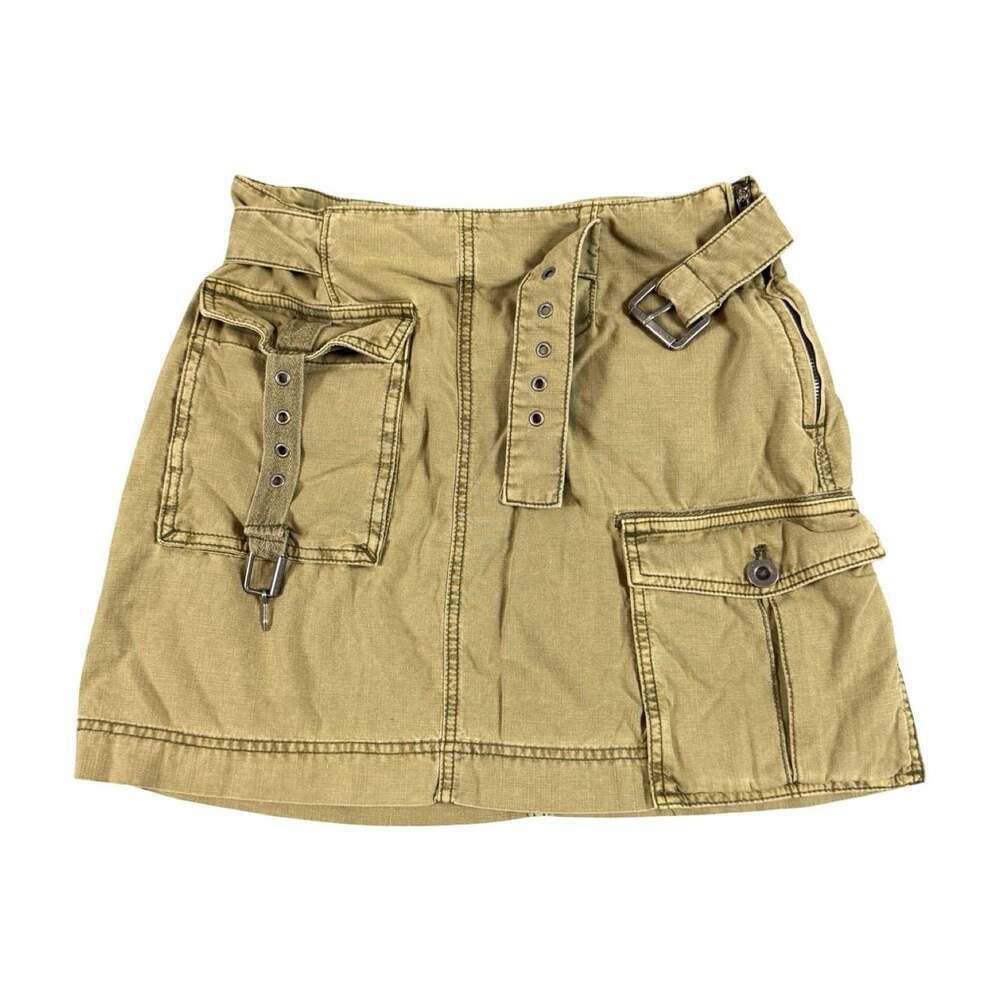 Women’s Free People Cargo Utility Mini Skirt Belted Button Pocket Green Size 2